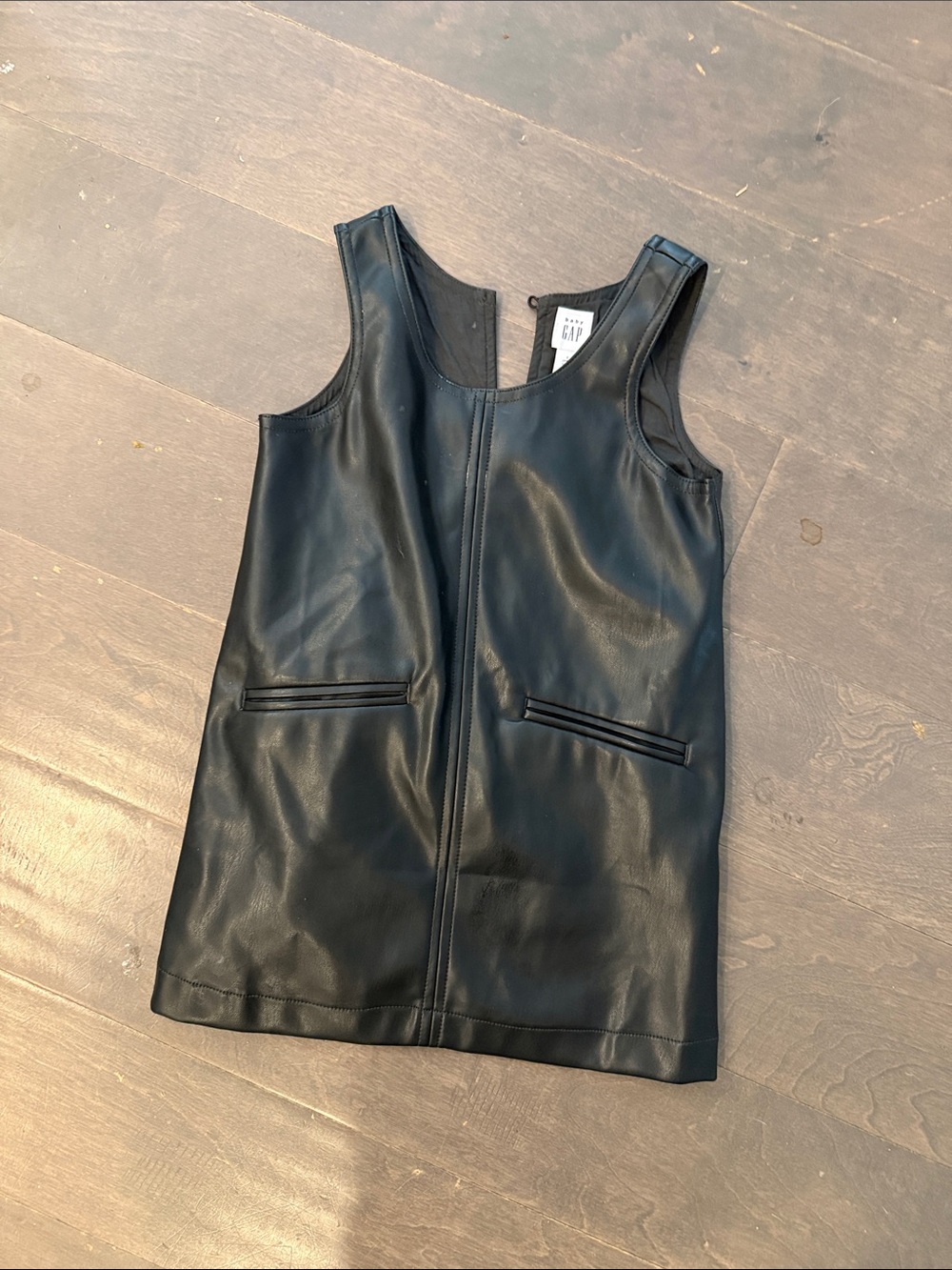GAP Black Faux Leather Sleeveless Shift Dress